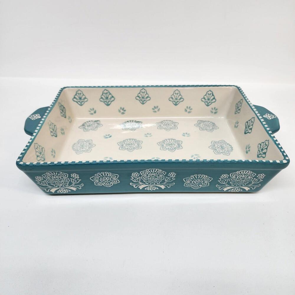 Berkley Jensen Casserole Tray with Handles Teal Ovenware Decorative Rectangular